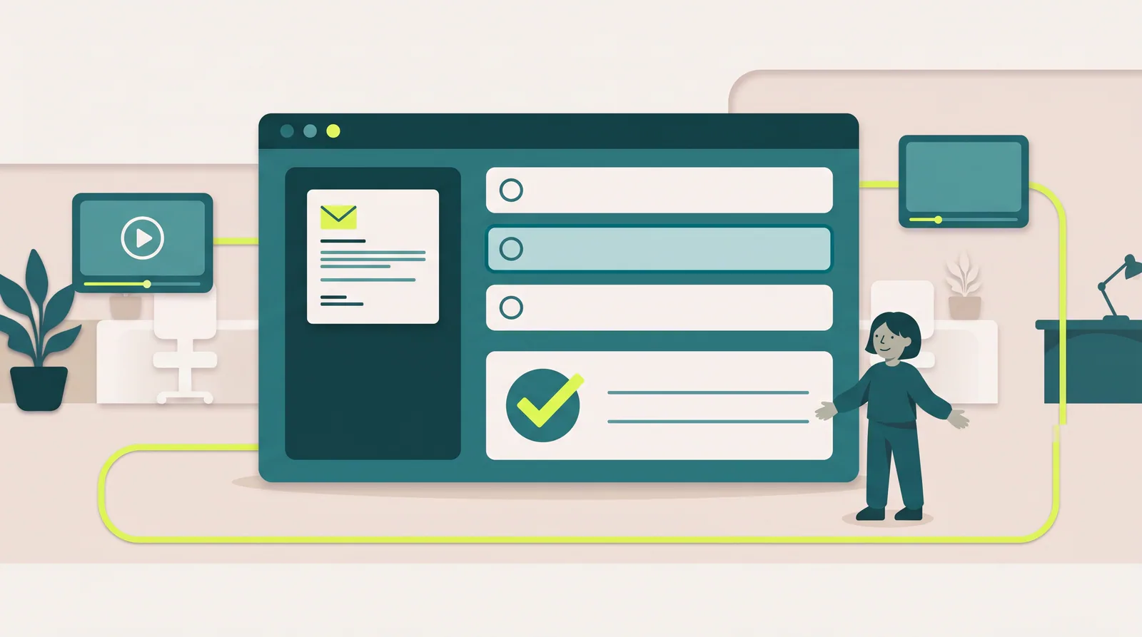 Illustratie van een oefenvraag in een e-learning: een antwoord wordt gekozen en er verschijnt uitleg als feedback.